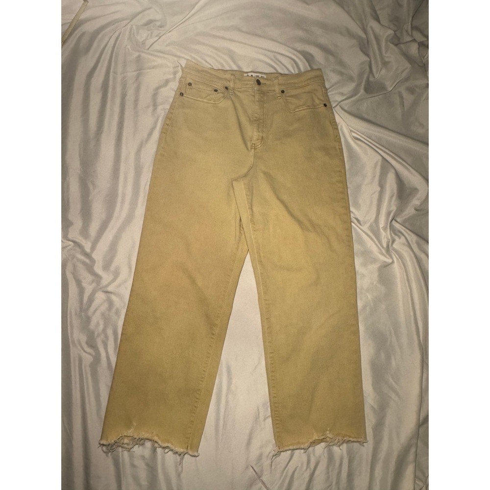 DAZE Tough Love‎ Wide Leg Jeans Womens 30 Matcha Yellow Raw Hem Streetwear